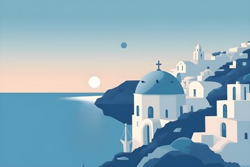 a illustration of a santorini church - obrazy, fototapety, plakaty