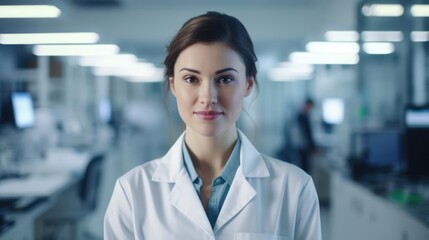 Fototapeta premium Portrait of a woman at a research lab dedicatedly pursuing medical breakthroughs
