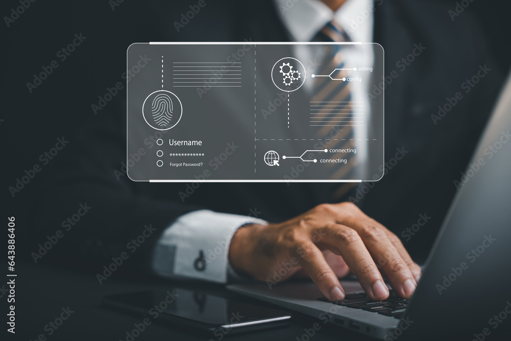 Poster futuristic biometric fingerprint scanner unlocking digital access to financial data, ensuring securi