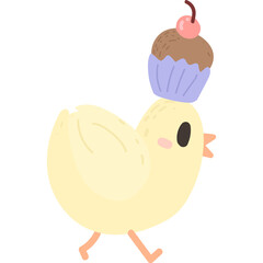 Cartoon little chick with cupcake on the head character