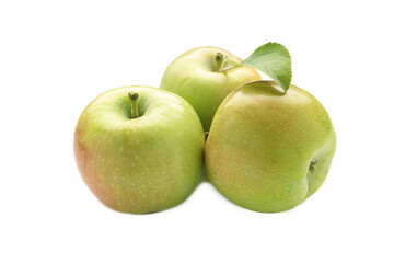 Group of ripe green apple fruits isolated on white background.