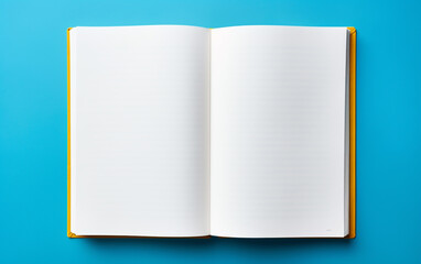 Open book with blank pages on solid blue background