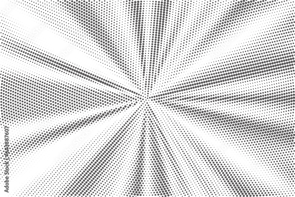 Poster sun rays halftone background. white and grey radial abstract comic pattern. vector explosion abstrac