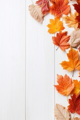 Beautiful falling background maple leaves with pumpkins background for the autumn season. Falling leaves natural background