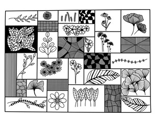 Seamless of pattern and art with flower, line art, doodle sketch. A collection of flower and art elements. Vector illustration set for abstract design.