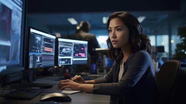 Portrait of a woman at the helm of a marketing team crafting compelling narratives