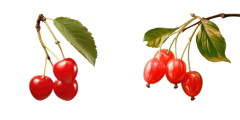Cornelian cherry with leaves on a branch freshly picked transparent background