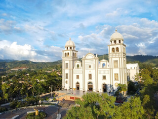 Cathedral of Suyapa painted by sunligth during sunset. 