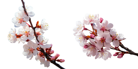 Blooming pink and white flowers on a tree branch in springtime transparent background