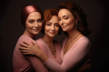 Obraz premium photo front view of women hugging each other women fighting breast cancer 