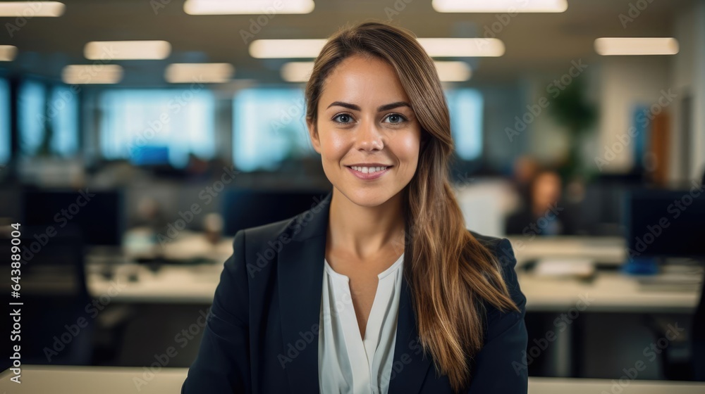 Poster portrait of a woman in a dynamic project management office orchestrating complex projects