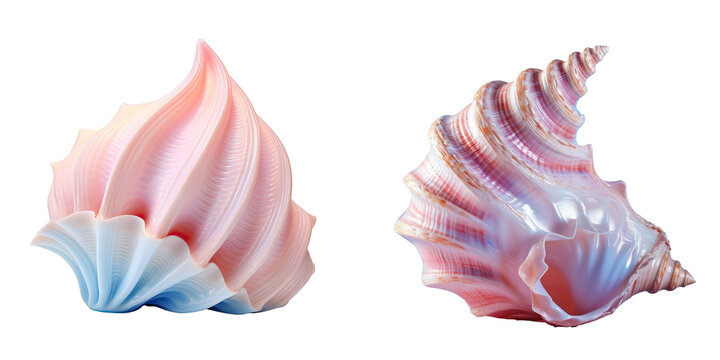 Closeup of a solitary conch shell by the sea transparent background