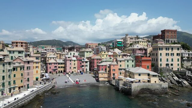 View of Boccadasse, Italy, drone shot