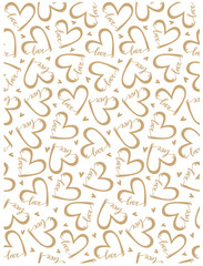 Seamless Pattern With Heart And Love Word On White Background