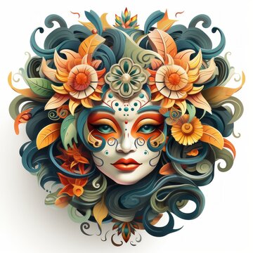 Woman mask decorated with ornaments and flowers isolated on plain background