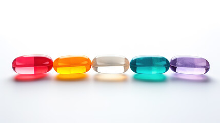 Multicolored transparent tablets on a white background