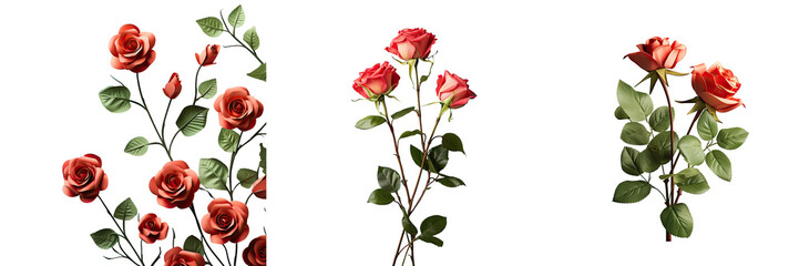 Valentine s Day arrangement of small red roses with green stems and leaves against a transparent background © The 2R Artificiality