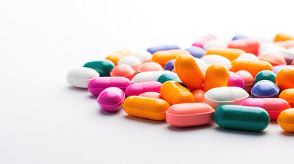 Multicolored pills on a white background	
