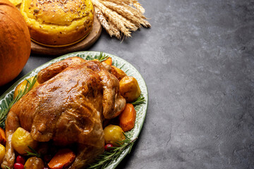 Thanksgiving turkey on rustic table