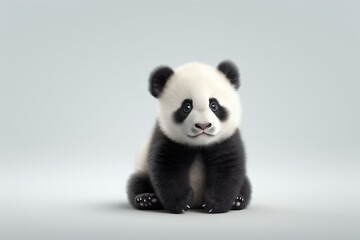 3D image of a baby panda sitting on a plain background. Generative AI