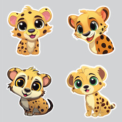 Hand drawn Cheetah cartoon sticker clipart