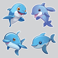 Hand drawn Dolphin cartoon sticker clipart