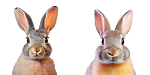 Close up view of a rabbit s face in three colors on a transparent background
