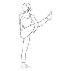 Line art of woman doing Yoga in Revolved Bird of Paradise pose vector