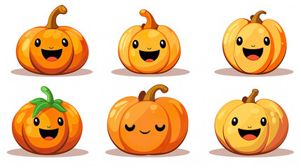 Set of cute halloween pumpkins on white background. 