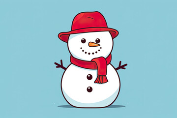  Illustration of a cute snowman on blue background. 