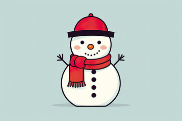  Illustration of a cute snowman on blue background. 