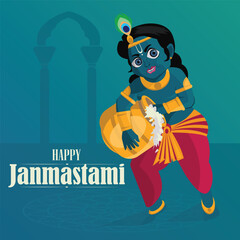 happy Krishna Janmastami vector illustration.
