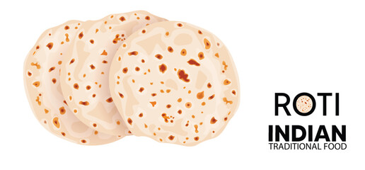 Indian Traditional food roti chapati basic food vector on white isolated