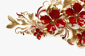 A Red and Gold Decorative border flowers, Generative AI