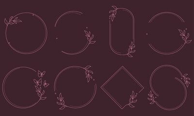 Floral Frame Set in Trendy Outline Style. Vector Minimal Boho Frame Collection. Linear Botanical Borders for Menu, Logo, Cards, Posters, Invitation. 