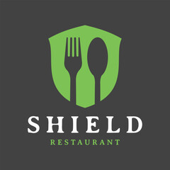 Illustration of Shield Protection Safe Icon Symbol with Spoon and Fork Cutlery. Can be used for restaurant shops