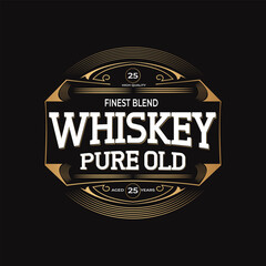 Whiskey House Logo. Retro Vintage Pub or Bar Emblem. Restaurant with beautiful lettering isolated on dark background. Business card identity.