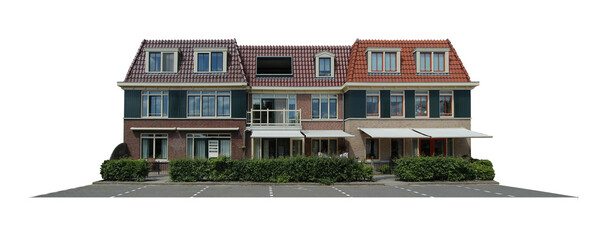 Cutout of an isolated three terrace houses with the transparent png
