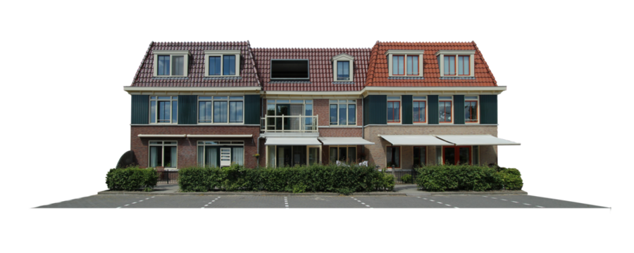 Cutout of an isolated three terrace houses with the transparent png
