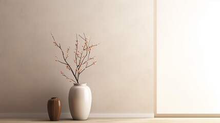 interior background of room with vase and branch