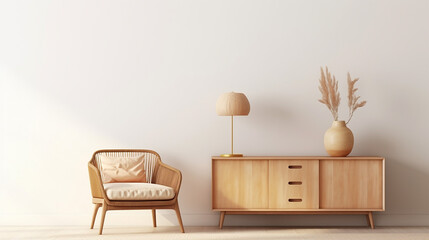 interior design of living room with wooden dresser