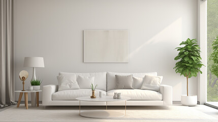 interior of living room with white sofa and white wall 3d rendering