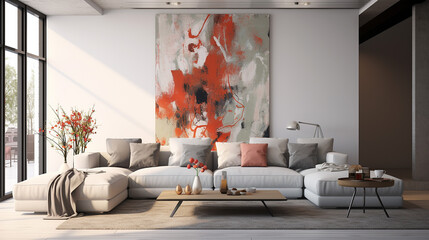 interior of living room with white sofa 3d rendering