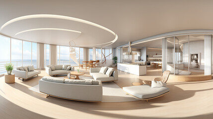 Fototapeta na wymiar interior of modern apartment panorama 3d rendering
