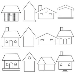 Set of thin line icons of homes and real estate. Outline symbol collection. Editable vector stroke.