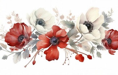 Beautiful red and white flowers on a pristine white background