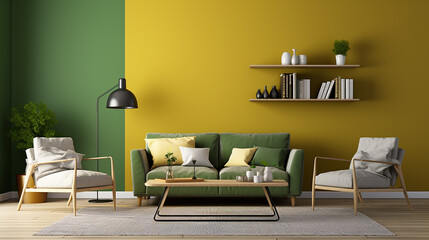 interior of modern living room with yellow armchair