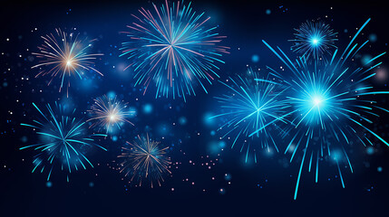 firework show on dark blue night sky background new year