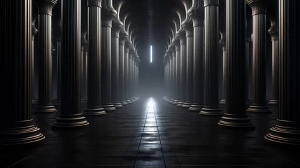 Foto op Plexiglas dark hall with three dimensional render of rows of columns © pjdesign