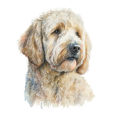 Goldendoodle portrait watercolor clipart on transparent background. Generative AI illustration